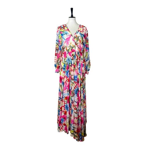 Haoduoyi Maxi Dress Wrap Top Long Sleeves Chiffon Floral Multi Women’s Size XL - Picture 1 of 11